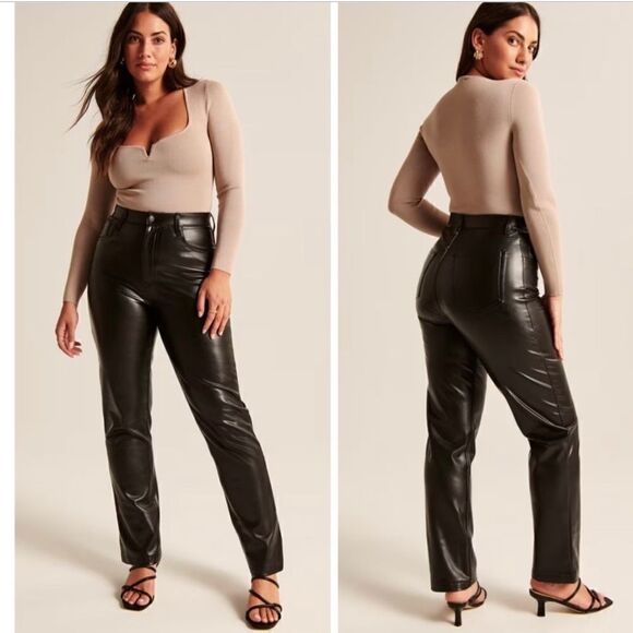 Abercrombie & Fitch Vegan Leather 90's Straight Ultra HR Pant 33X30 NEW - Picture 11 of 11